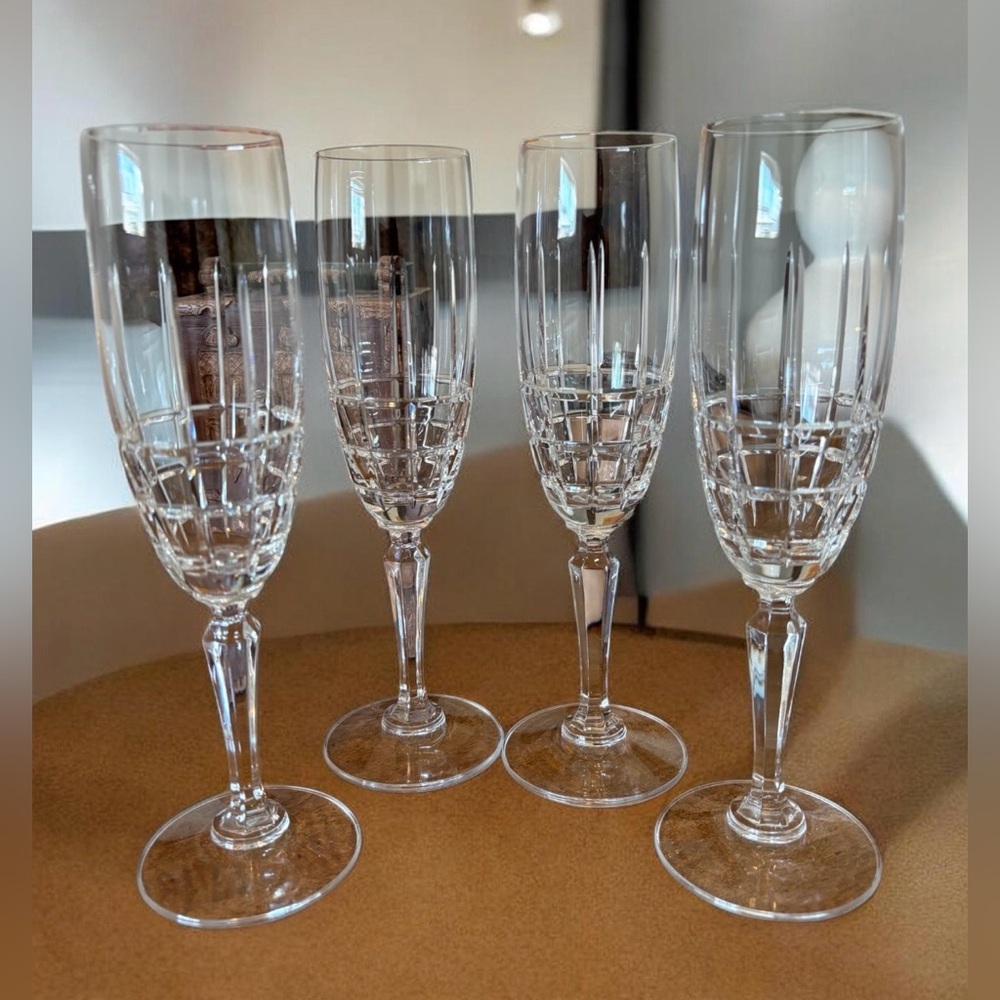 MCM Crystal Champagne Flutes - Clear Glass Set of 4